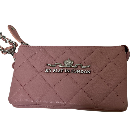 My Flat In London Westminster Wristlet Chain Pouch Wallet Pink Leather Zip $200 - Picture 3 of 10